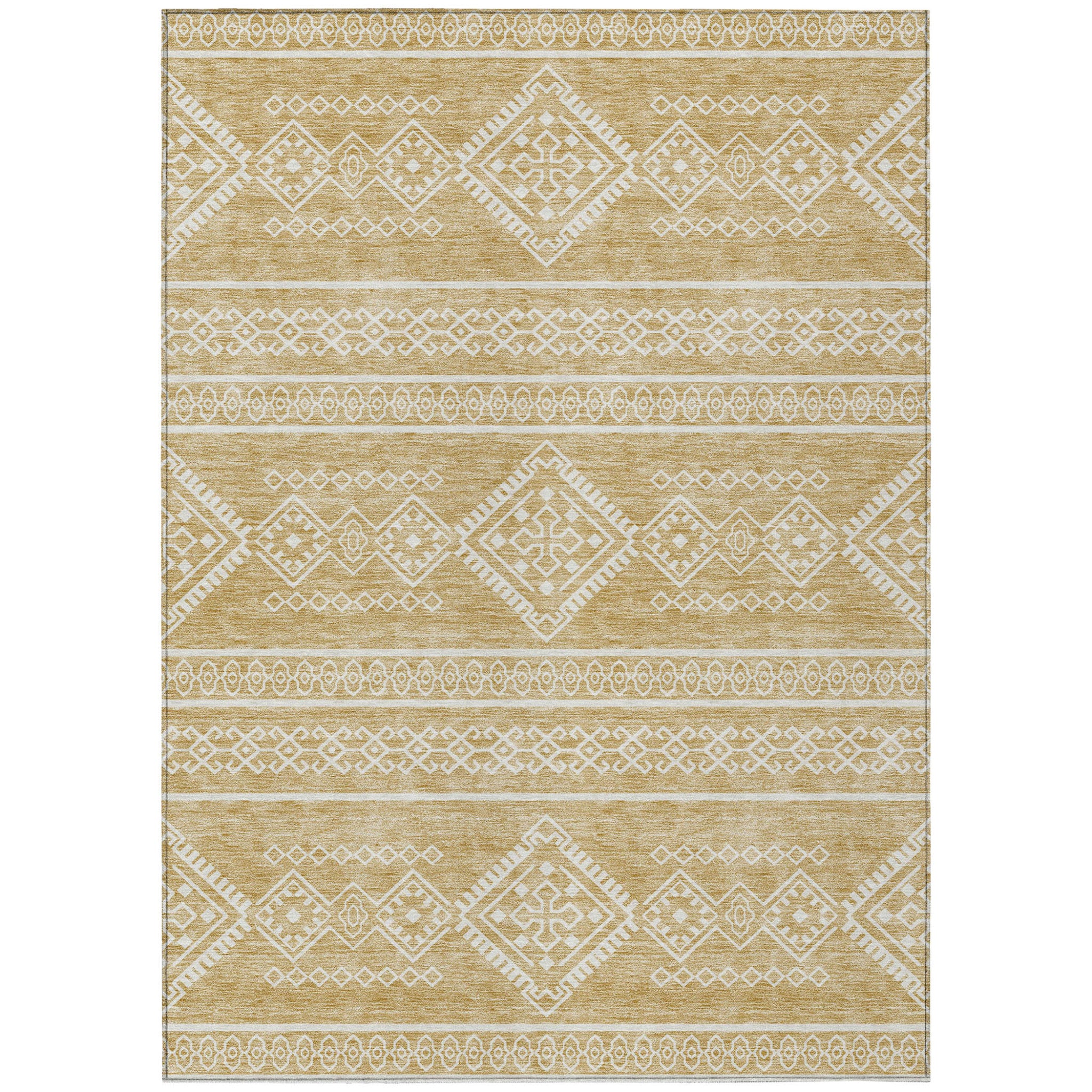 9' X 12' Gold And Ivory Southwestern Washable Indoor Outdoor Area Rug