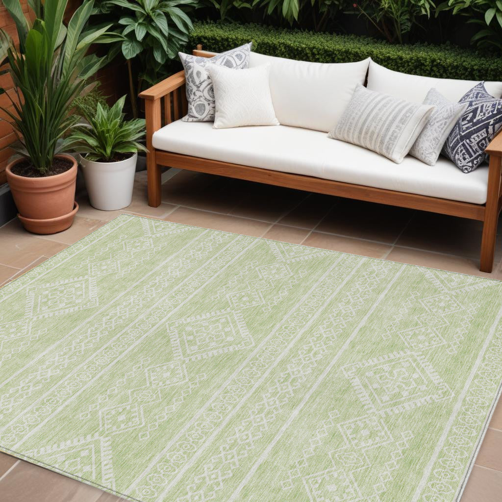 9' X 12' Mint Green And Ivory Southwestern Washable Indoor Outdoor Area Rug