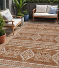 5' X 8' Orange And Ivory Southwestern Washable Indoor Outdoor Area Rug