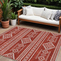10' X 14' Red And Ivory Southwestern Washable Indoor Outdoor Area Rug