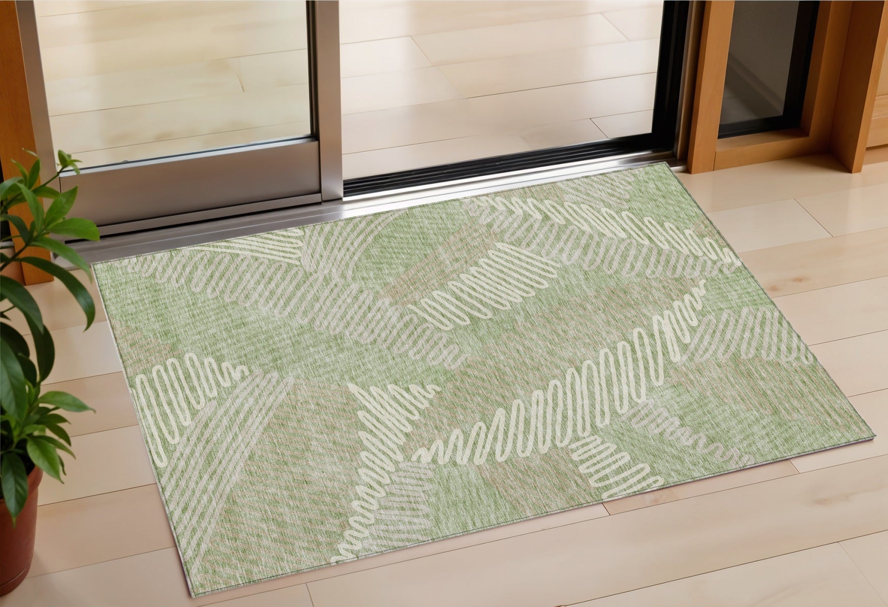 3' X 5' Artichoke Green Brown And Ivory Floral Washable Indoor Outdoor Area Rug