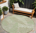 8' Artichoke Green Brown And Ivory Round Floral Washable Indoor Outdoor Area Rug