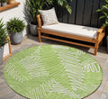 8' Lime Green And Ivory Round Floral Washable Indoor Outdoor Area Rug