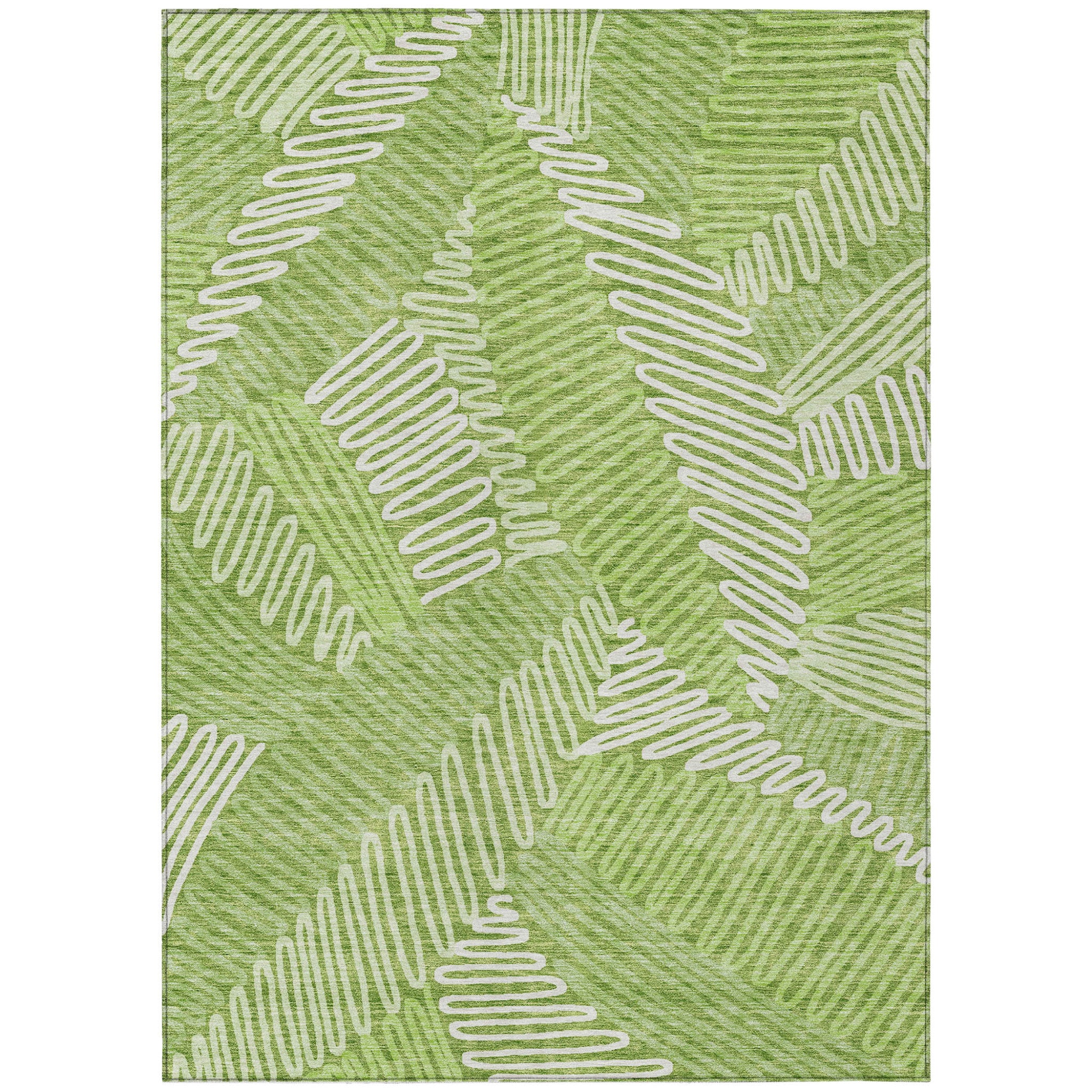 8' X 10' Lime Green And Ivory Floral Washable Indoor Outdoor Area Rug