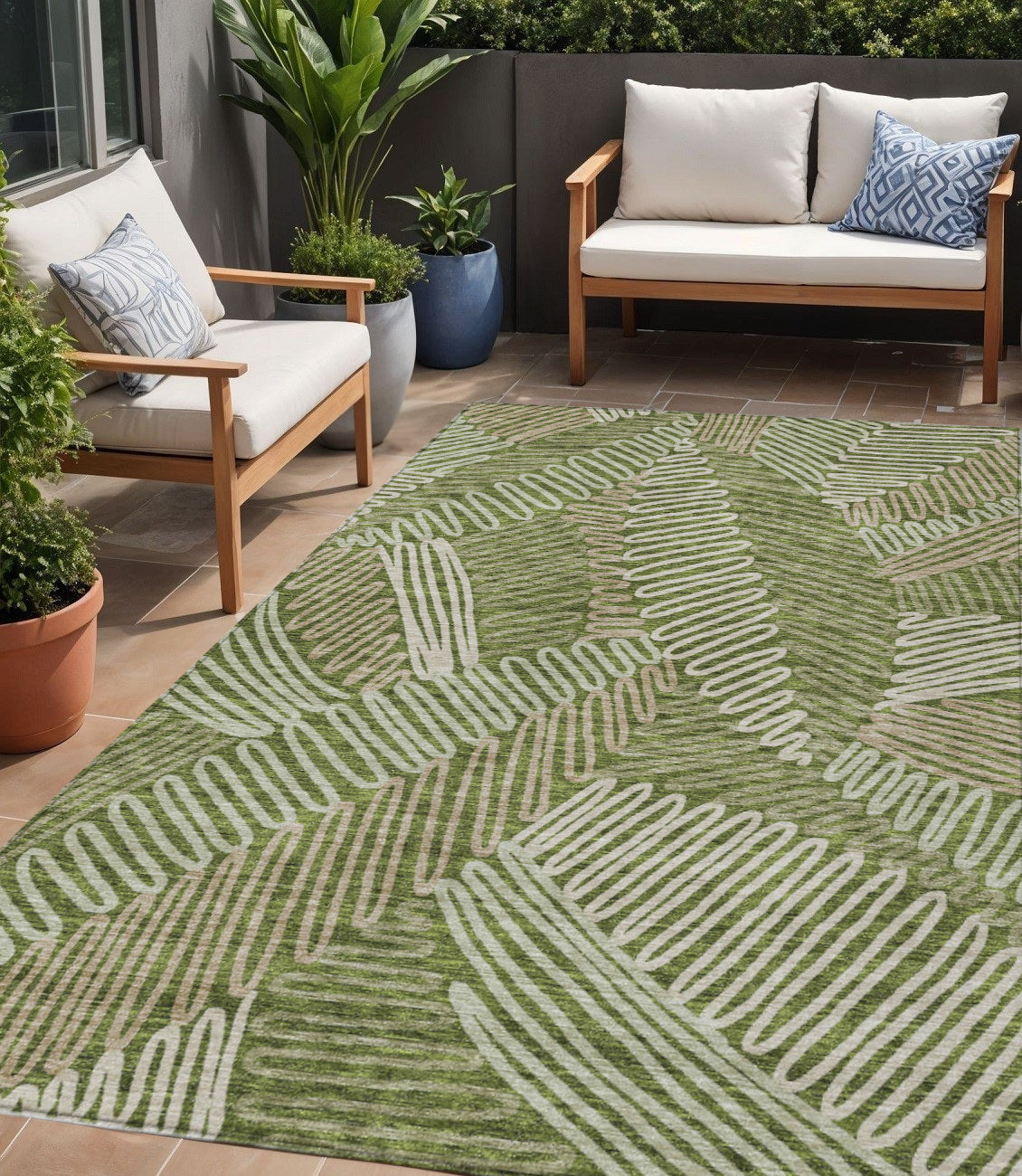 5' X 8' Olive Green Brown And Ivory Floral Washable Indoor Outdoor Area Rug