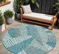 8' Teal Blue Gray And Ivory Round Floral Washable Indoor Outdoor Area Rug