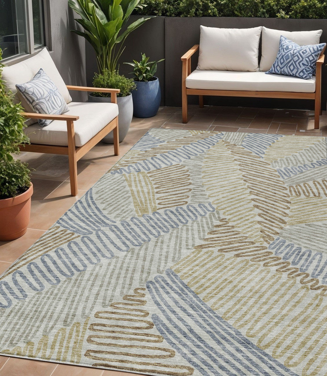 5' X 8' Taupe Gray And Beige Floral Washable Indoor Outdoor Area Rug