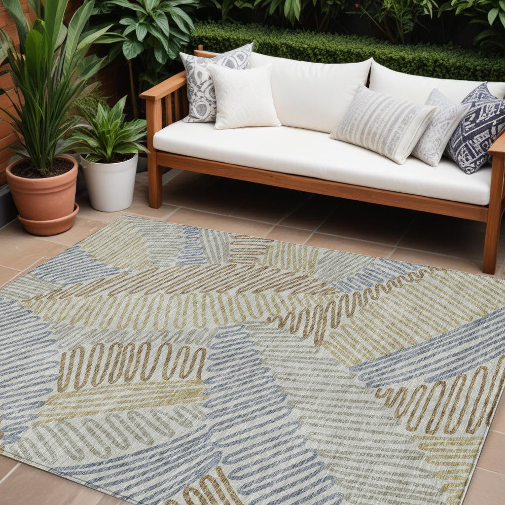 10' X 14' Taupe Gray And Beige Floral Washable Indoor Outdoor Area Rug