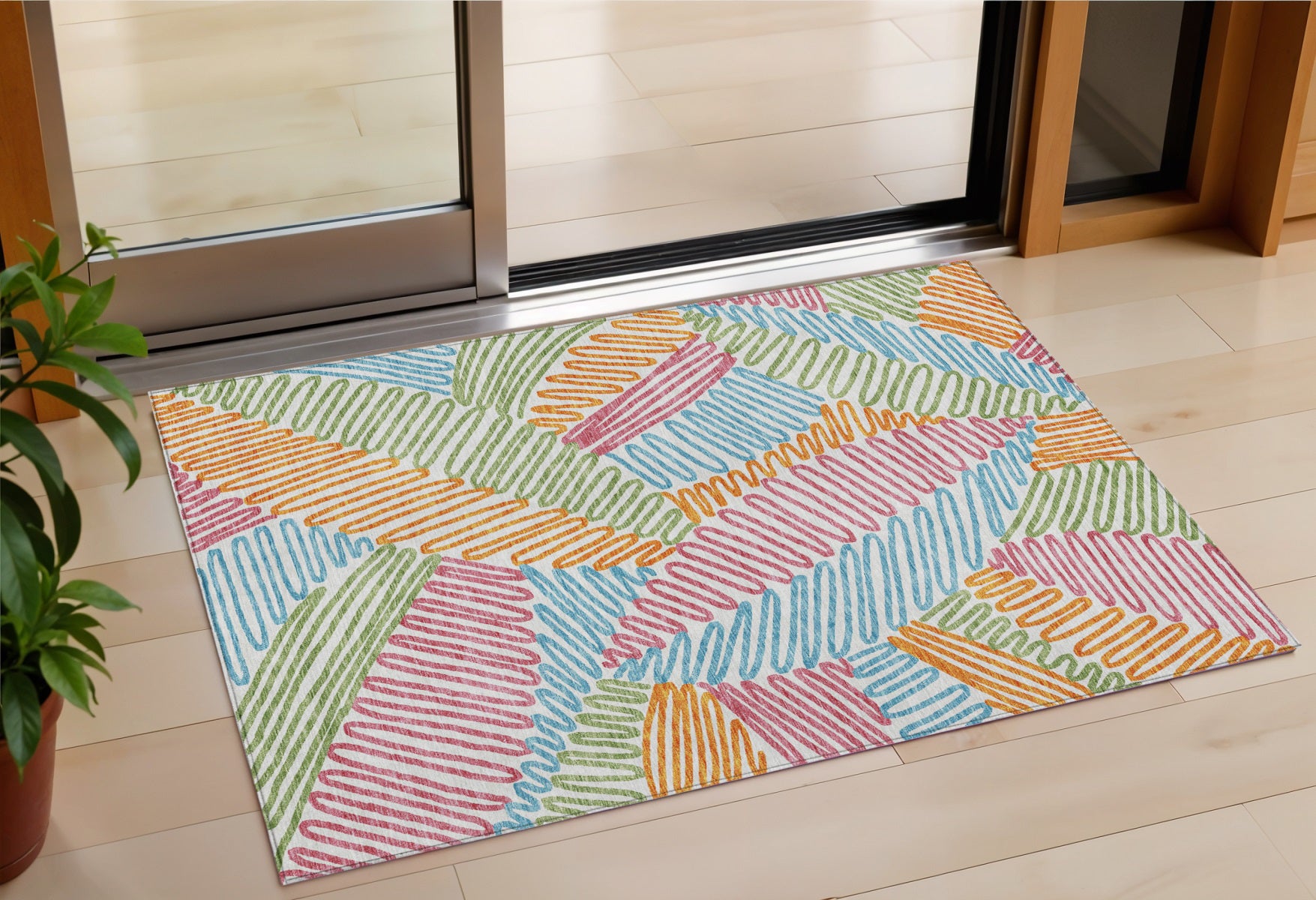 3' X 5' Blue Green And Pink Floral Washable Indoor Outdoor Area Rug