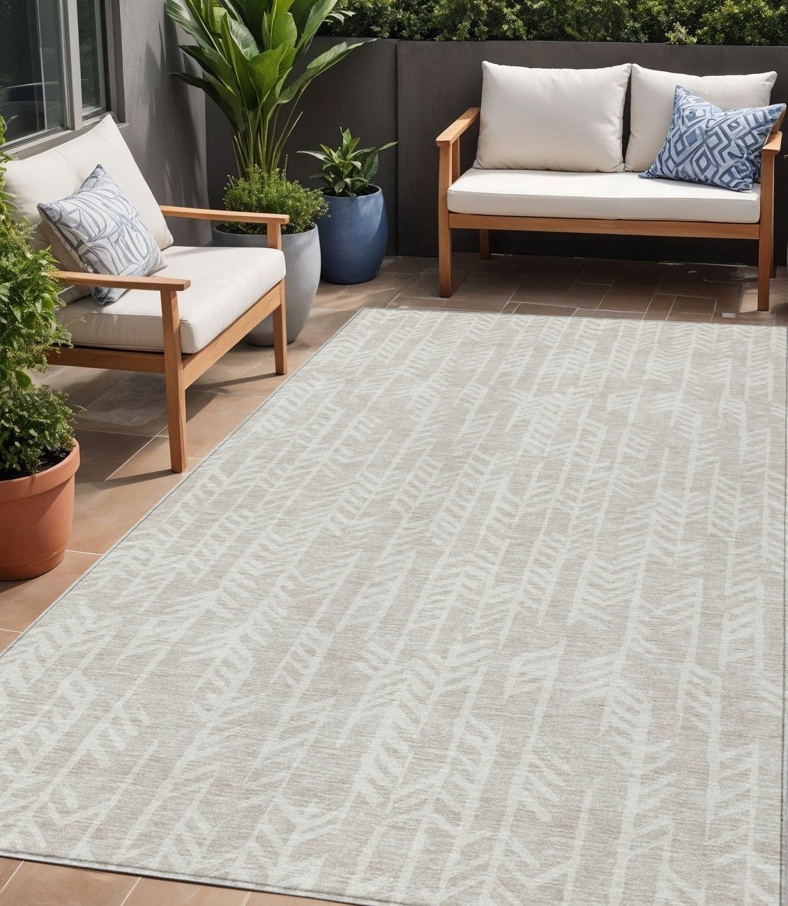 5' X 8' Beige And Ivory Tribal Washable Indoor Outdoor Area Rug