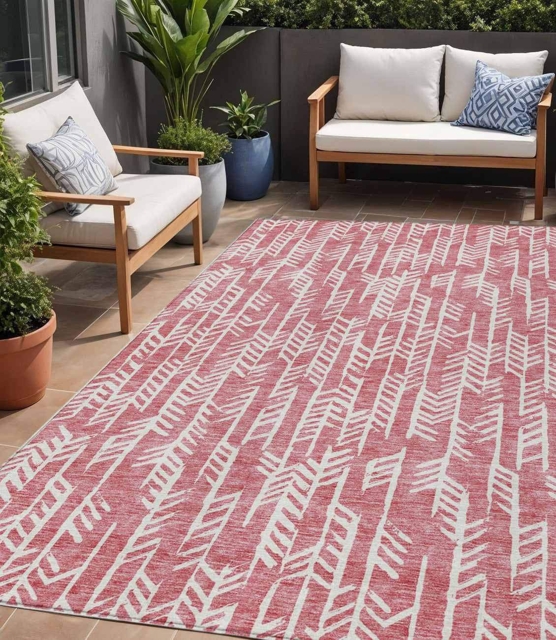 5' X 8' Blush And Ivory Tribal Washable Indoor Outdoor Area Rug