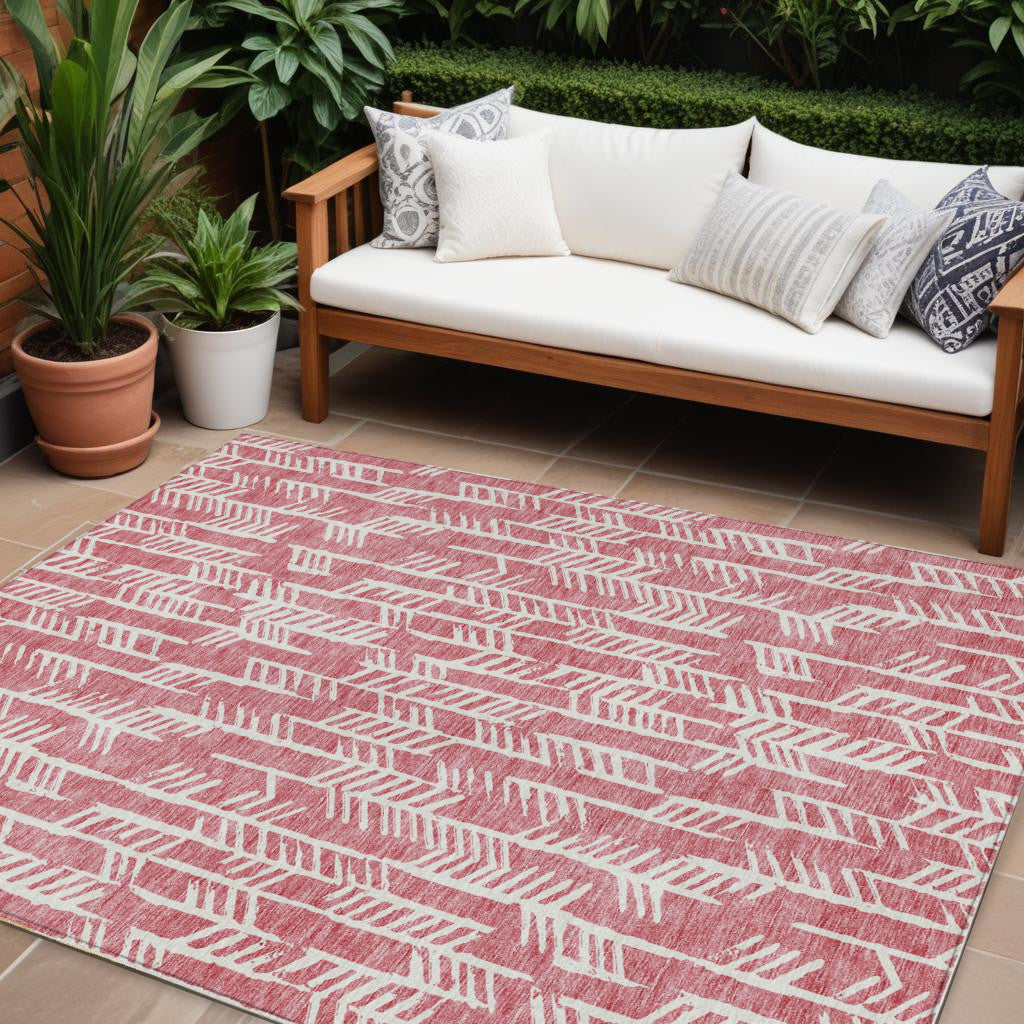 10' X 14' Blush And Ivory Tribal Washable Indoor Outdoor Area Rug