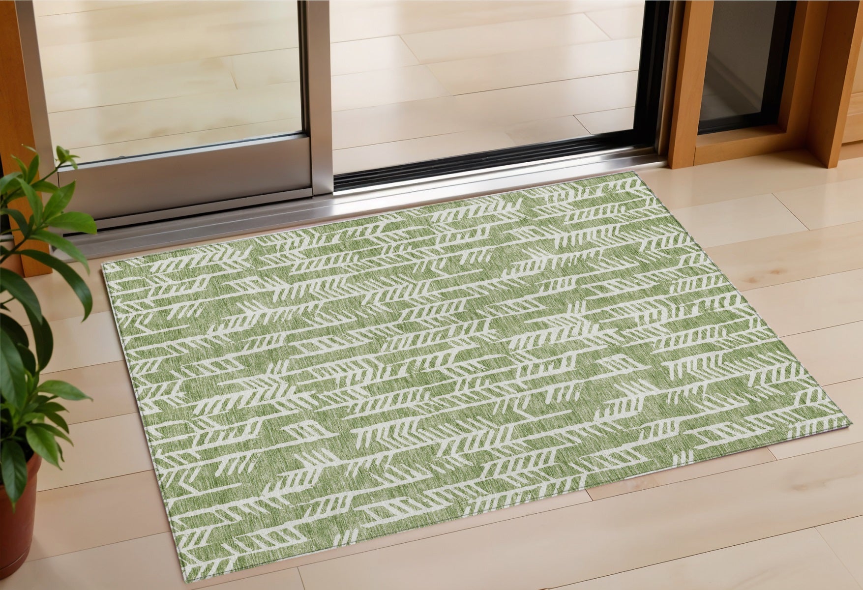 3' X 5' Green And Ivory Tribal Washable Indoor Outdoor Area Rug