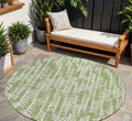 8' Green And Ivory Round Tribal Washable Indoor Outdoor Area Rug
