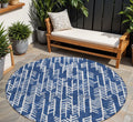 8' Navy Blue And Ivory Round Tribal Washable Indoor Outdoor Area Rug