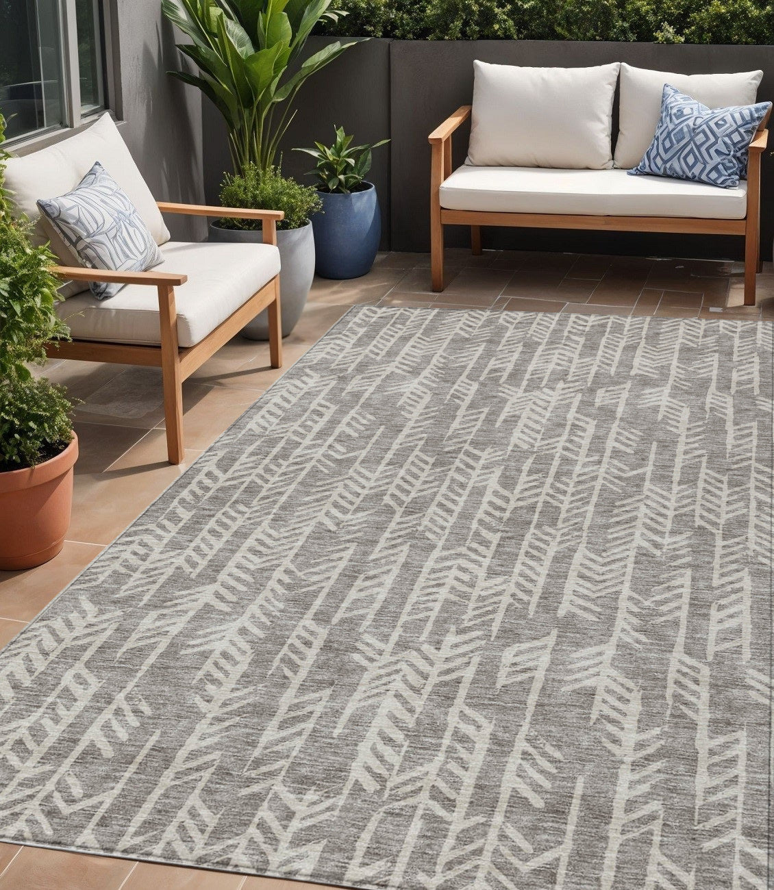 5' X 8' Taupe And Beige Tribal Washable Indoor Outdoor Area Rug