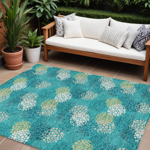 10' X 14' Emerald Gray And Ivory Polka Dot Washable Indoor Outdoor Area Rug