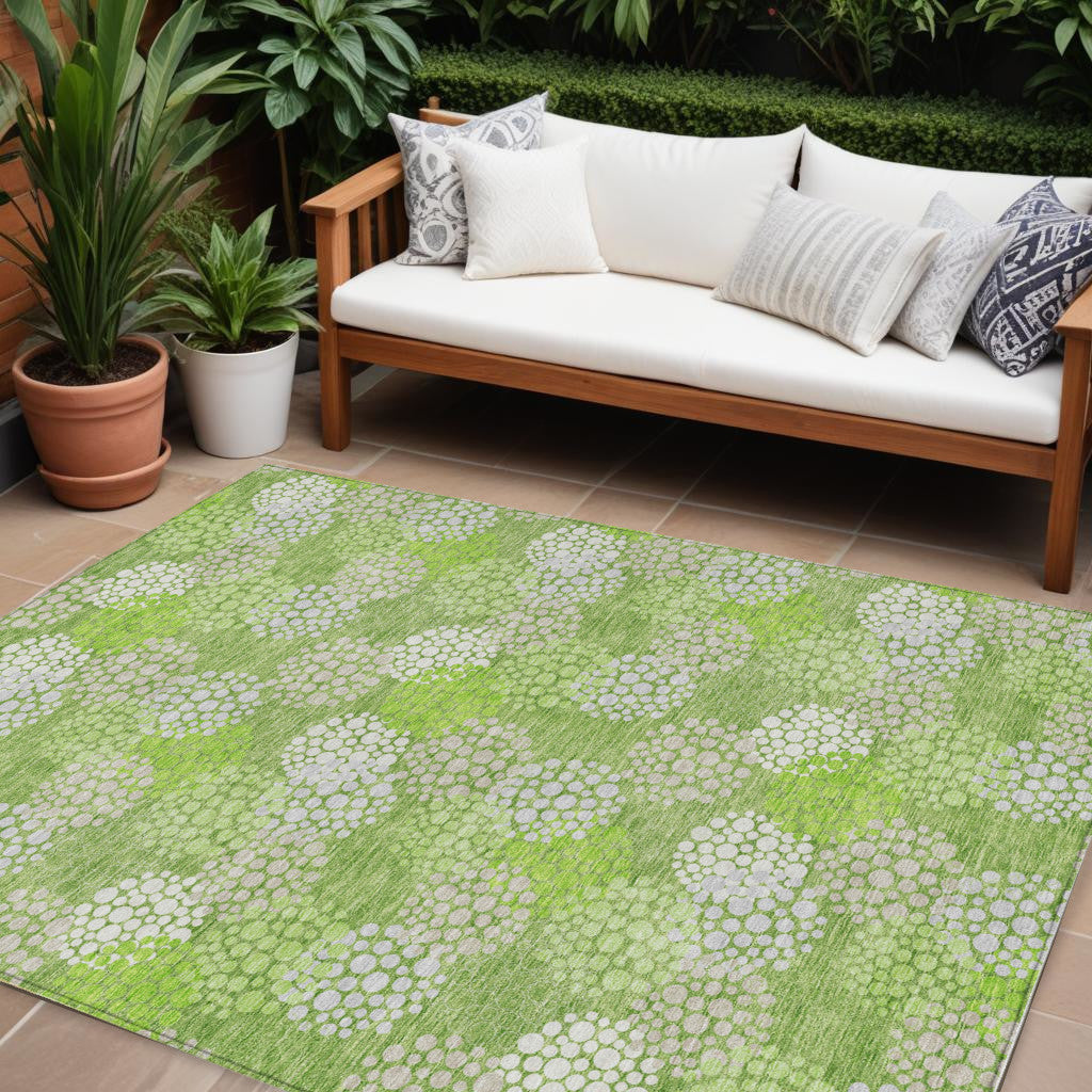 9' X 12' Green Ivory And Gray Polka Dot Washable Indoor Outdoor Area Rug