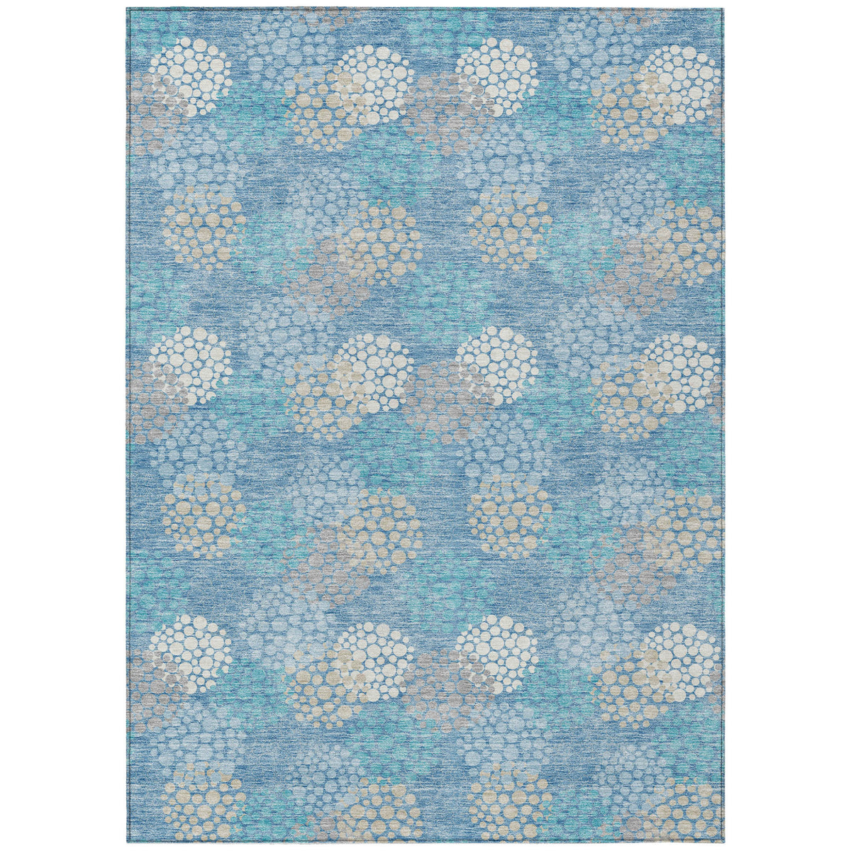 5' X 8' Sky Blue Gray And Ivory Polka Dot Washable Indoor Outdoor Area Rug