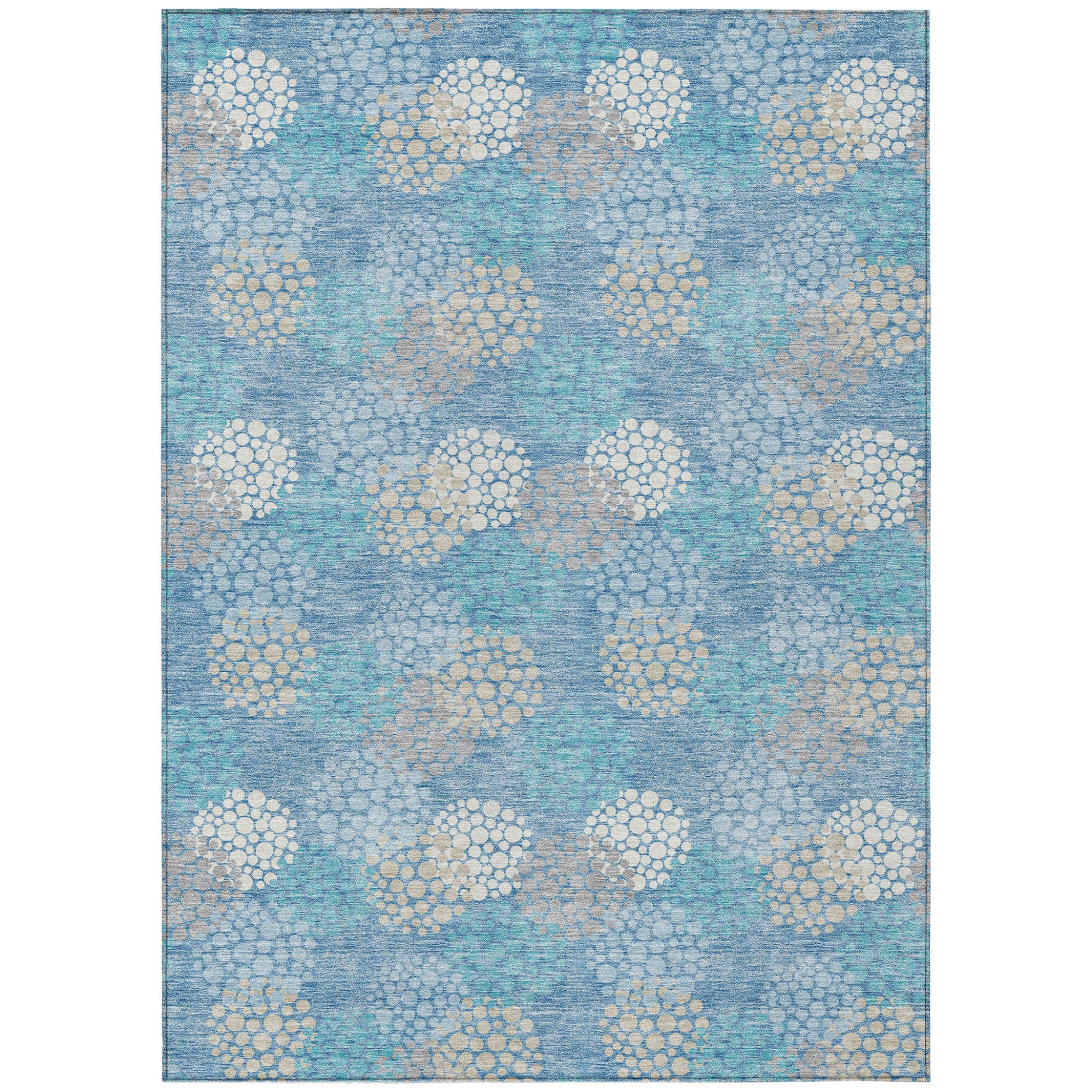 5' X 8' Sky Blue Gray And Ivory Polka Dot Washable Indoor Outdoor Area Rug
