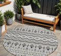 8' Gray Brown And Ivory Round Moroccan Washable Indoor Outdoor Area Rug