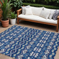 8' X 10' Navy Blue And Ivory Moroccan Washable Indoor Outdoor Area Rug