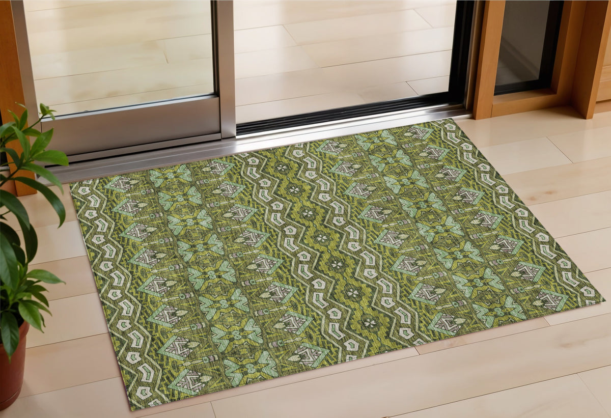 3' X 5' Olive Green Purple And Ivory Moroccan Washable Indoor Outdoor Area Rug