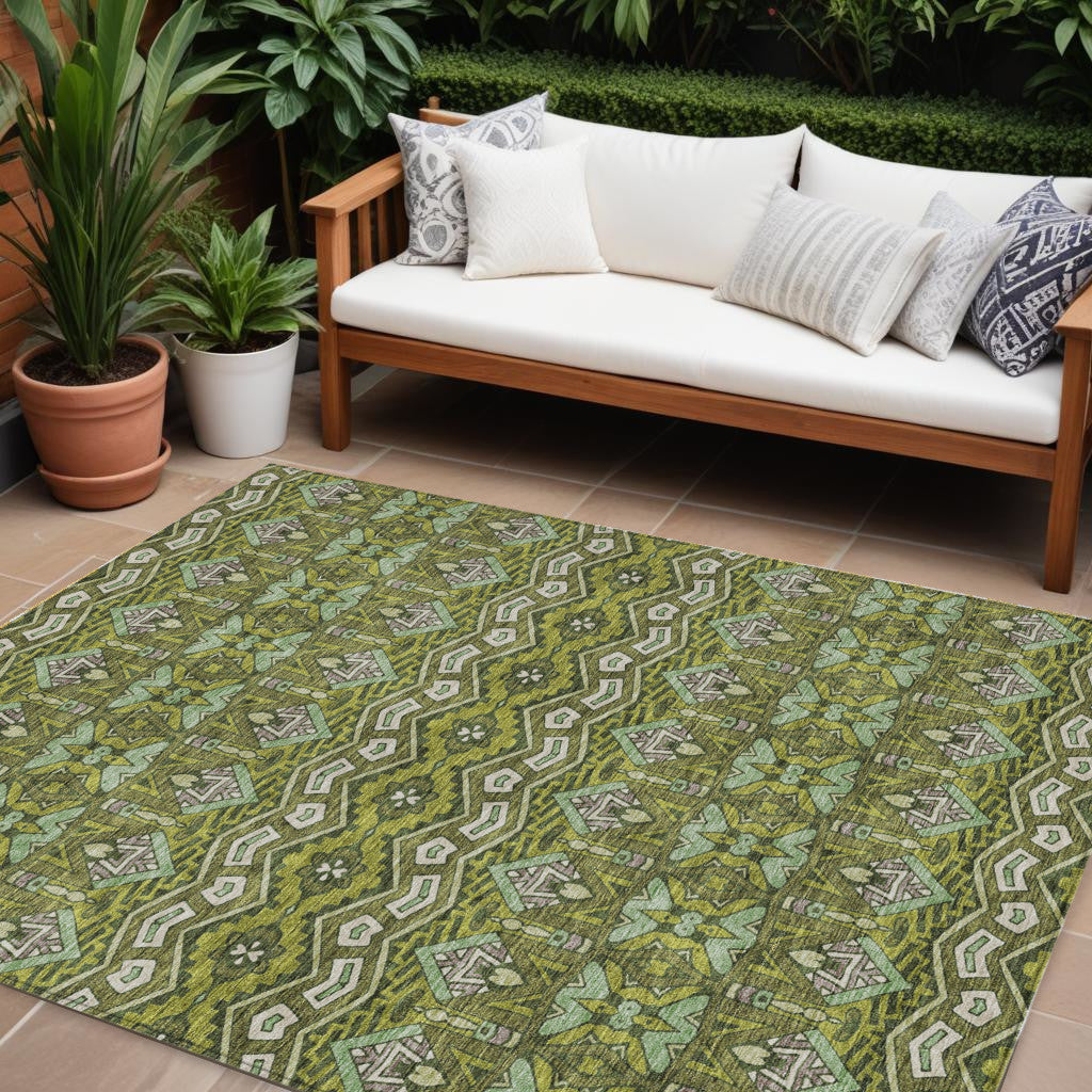9' X 12' Olive Green Purple And Ivory Moroccan Washable Indoor Outdoor Area Rug