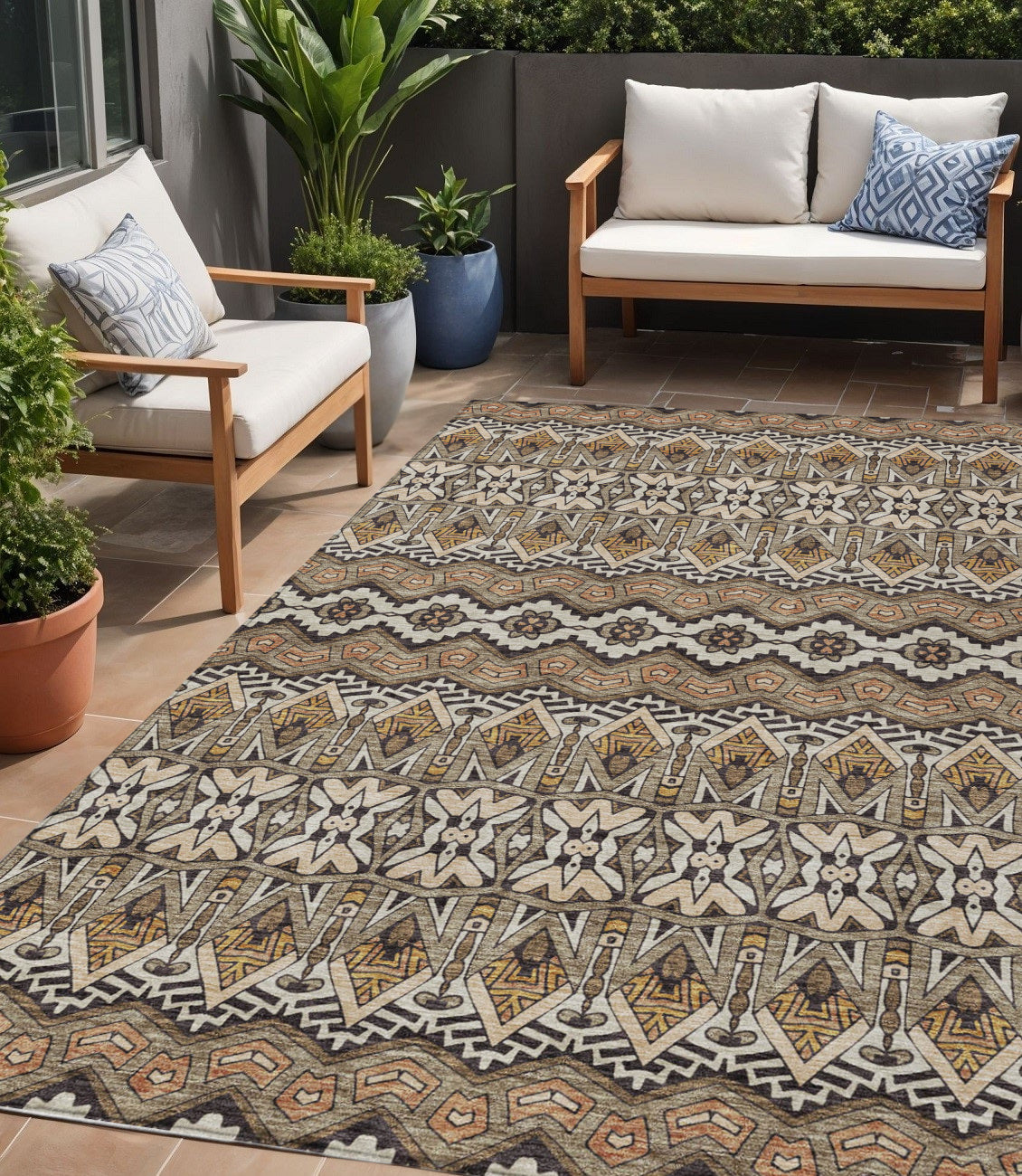 5' X 8' Taupe Brown And Ivory Moroccan Washable Indoor Outdoor Area Rug