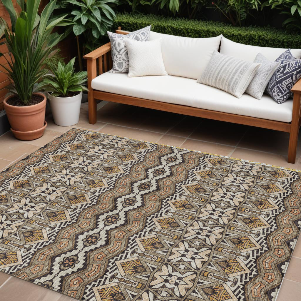 8' X 10' Taupe Brown And Ivory Moroccan Washable Indoor Outdoor Area Rug