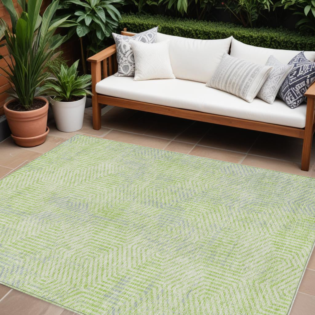 9' X 12' Lime Green Gray And Ivory Geometric Washable Indoor Outdoor Area Rug