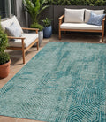 5' X 8' Teal Blue And Gray Geometric Washable Indoor Outdoor Area Rug