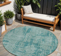 8' Teal Blue And Gray Round Geometric Washable Indoor Outdoor Area Rug