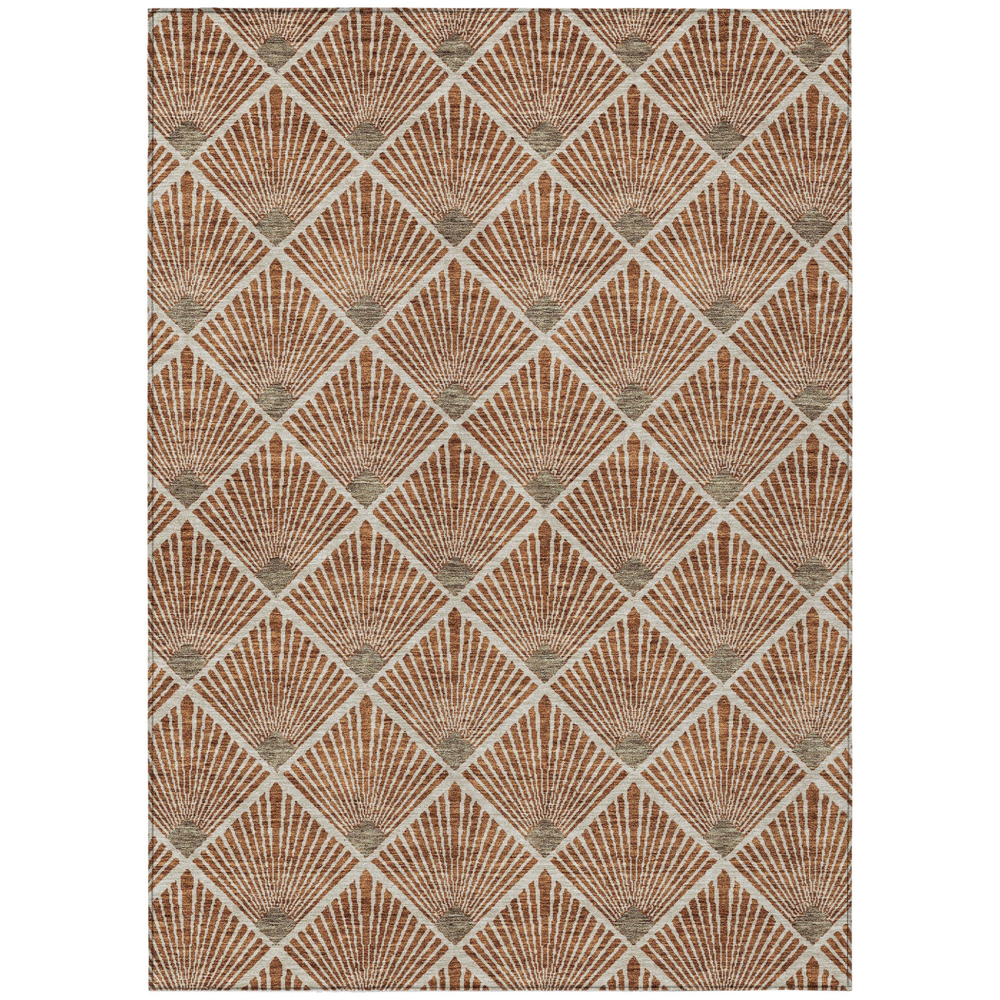 5' X 8' Brown Copper And Beige Geometric Washable Indoor Outdoor Area Rug