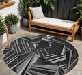 8' Black And Gray Round Geometric Washable Indoor Outdoor Area Rug