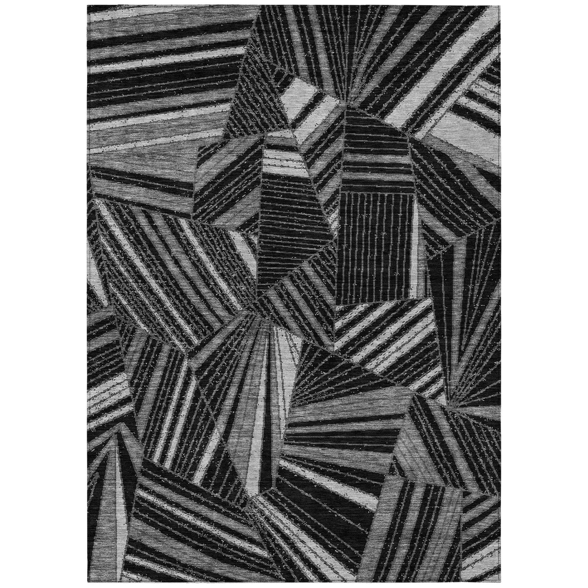 10' X 14' Black And Gray Geometric Washable Indoor Outdoor Area Rug