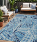 5' X 8' Blue And Teal Blue Geometric Washable Indoor Outdoor Area Rug