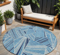 8' Blue And Teal Blue Round Geometric Washable Indoor Outdoor Area Rug