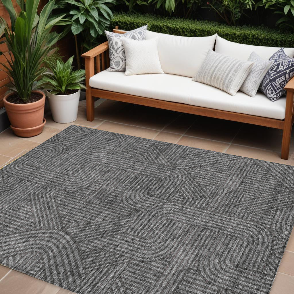 9' X 12' Charcoal And Gray Abstract Washable Indoor Outdoor Area Rug