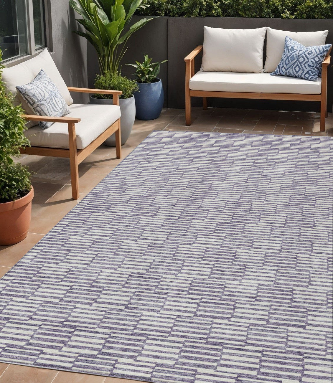 5' X 8' Lilac And Ivory Geometric Washable Indoor Outdoor Area Rug