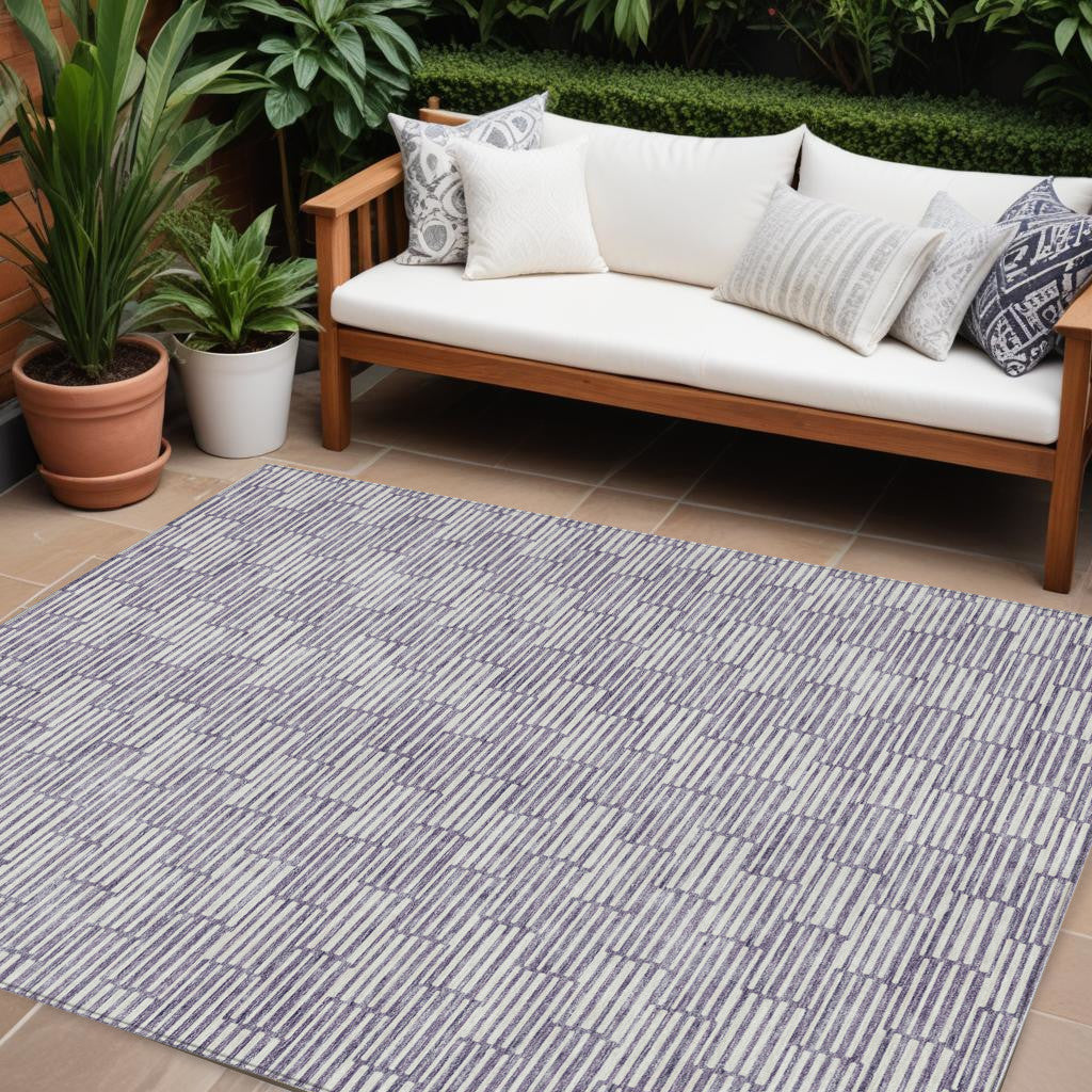 9' X 12' Lilac And Ivory Geometric Washable Indoor Outdoor Area Rug