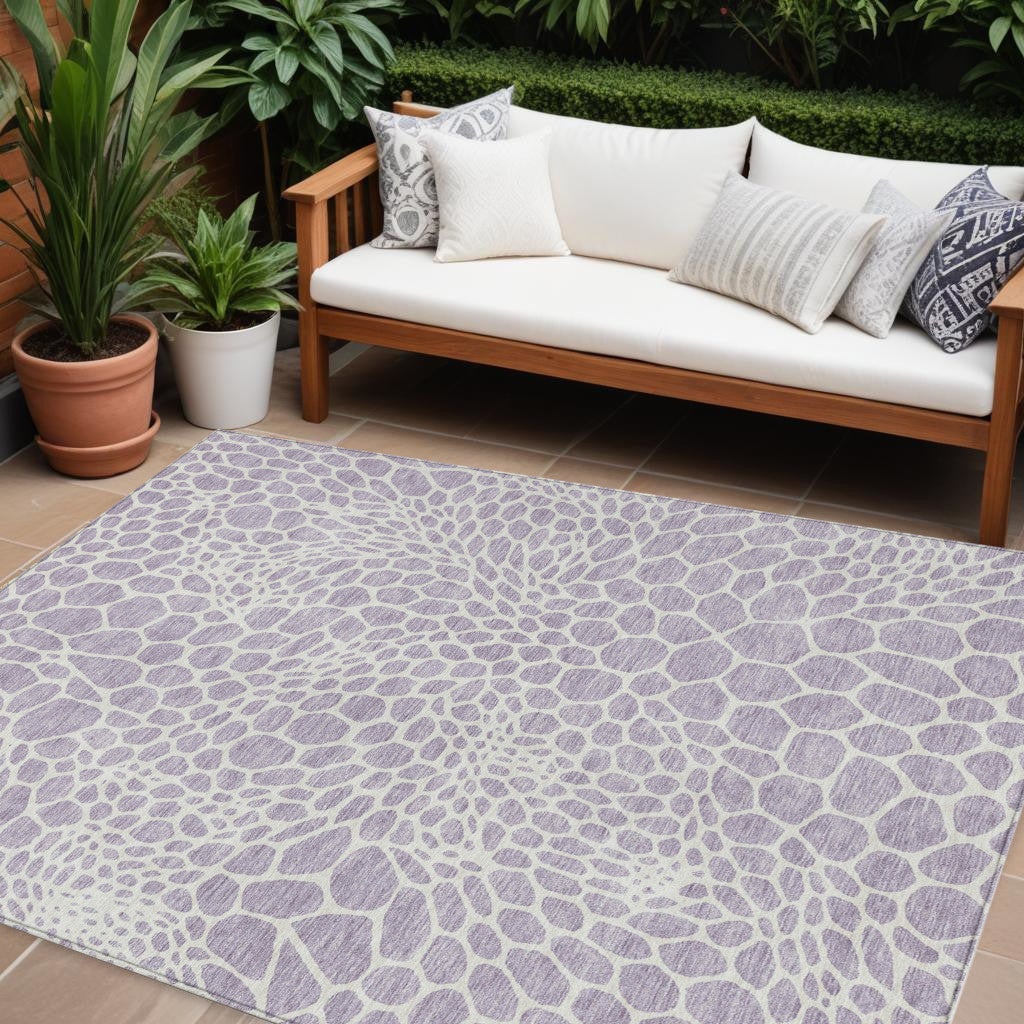 10' X 14' Lilac And Ivory Geometric Washable Indoor Outdoor Area Rug