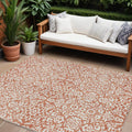 9' X 12' Coral And Ivory Damask Washable Indoor Outdoor Area Rug