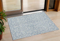 3' X 5' Denim Blue And Ivory Damask Washable Indoor Outdoor Area Rug