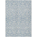 5' X 8' Denim Blue And Ivory Damask Washable Indoor Outdoor Area Rug