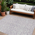 9' X 12' Lavender And Ivory Damask Washable Indoor Outdoor Area Rug