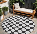 8' Black And Ivory Round Polka Dot Washable Indoor Outdoor Area Rug
