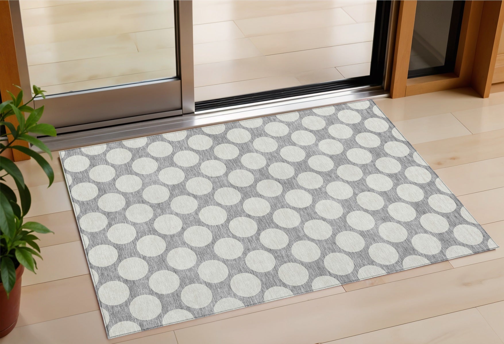 3' X 5' Gray And Silver Polka Dot Washable Indoor Outdoor Area Rug