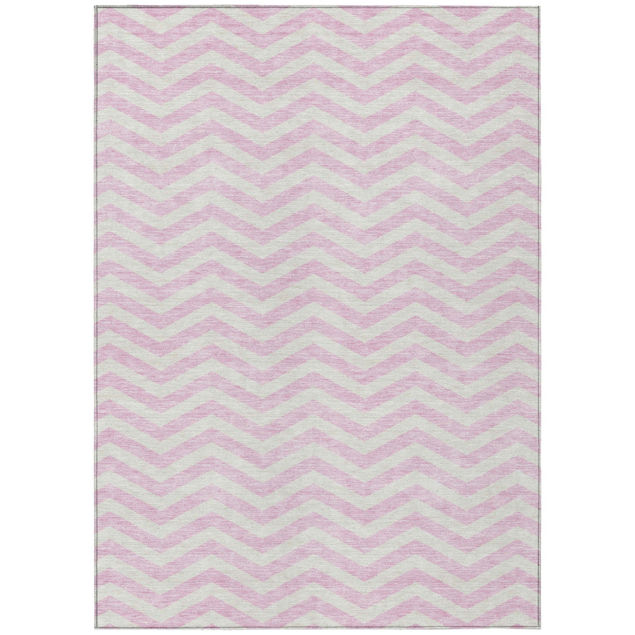 9' X 12' Pink And Gray Chevron Washable Indoor Outdoor Area Rug