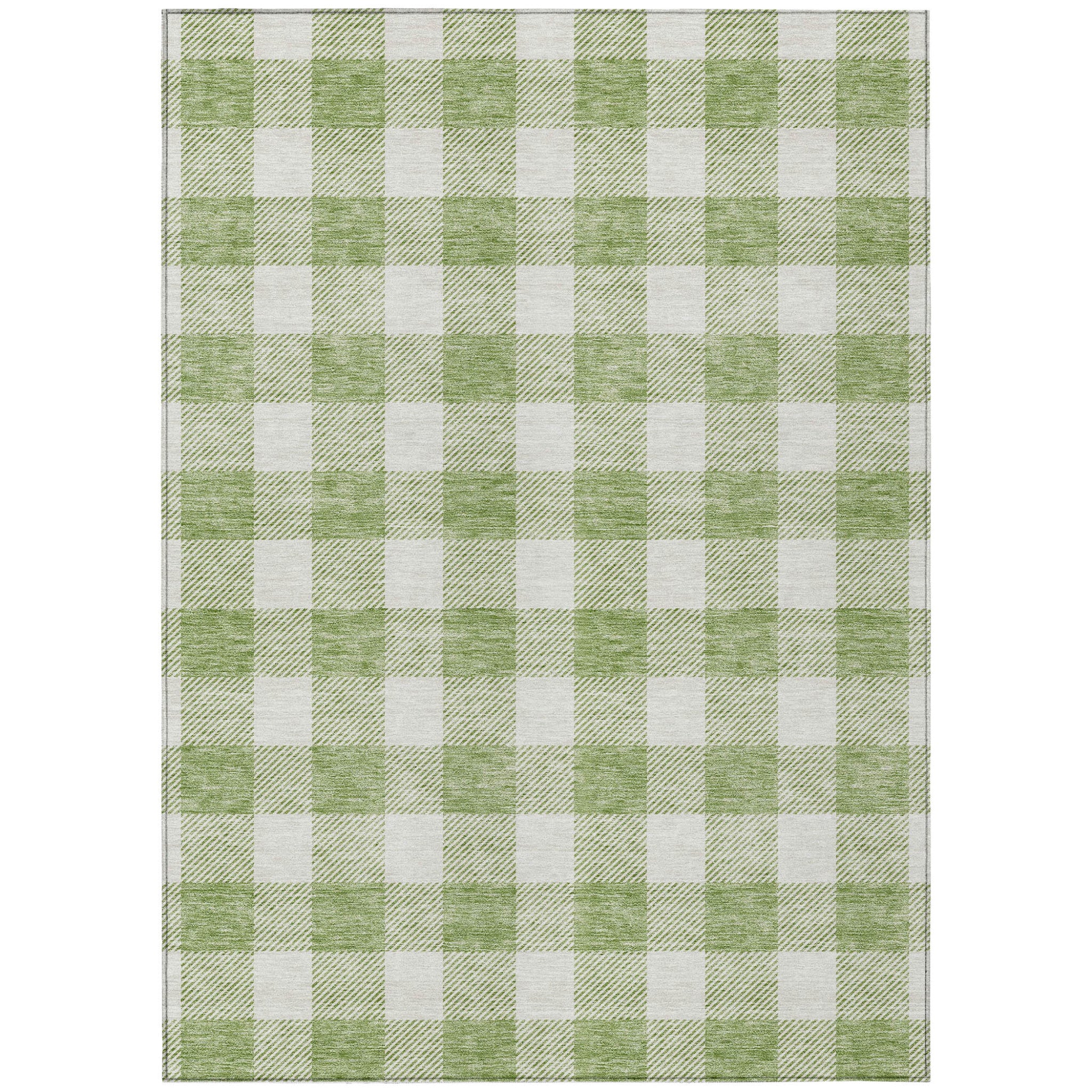 3' X 5' Artichoke Green And Gray Plaid Washable Indoor Outdoor Area Rug